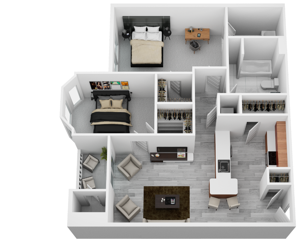 Floor plan for 2 beds, 2 baths, 880 sqft